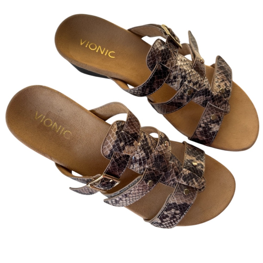 VIONIC Radia Orthotic Wedge Size 8 Sandal Python Adjustable Strap Snakeskin - Picture 4 of 10